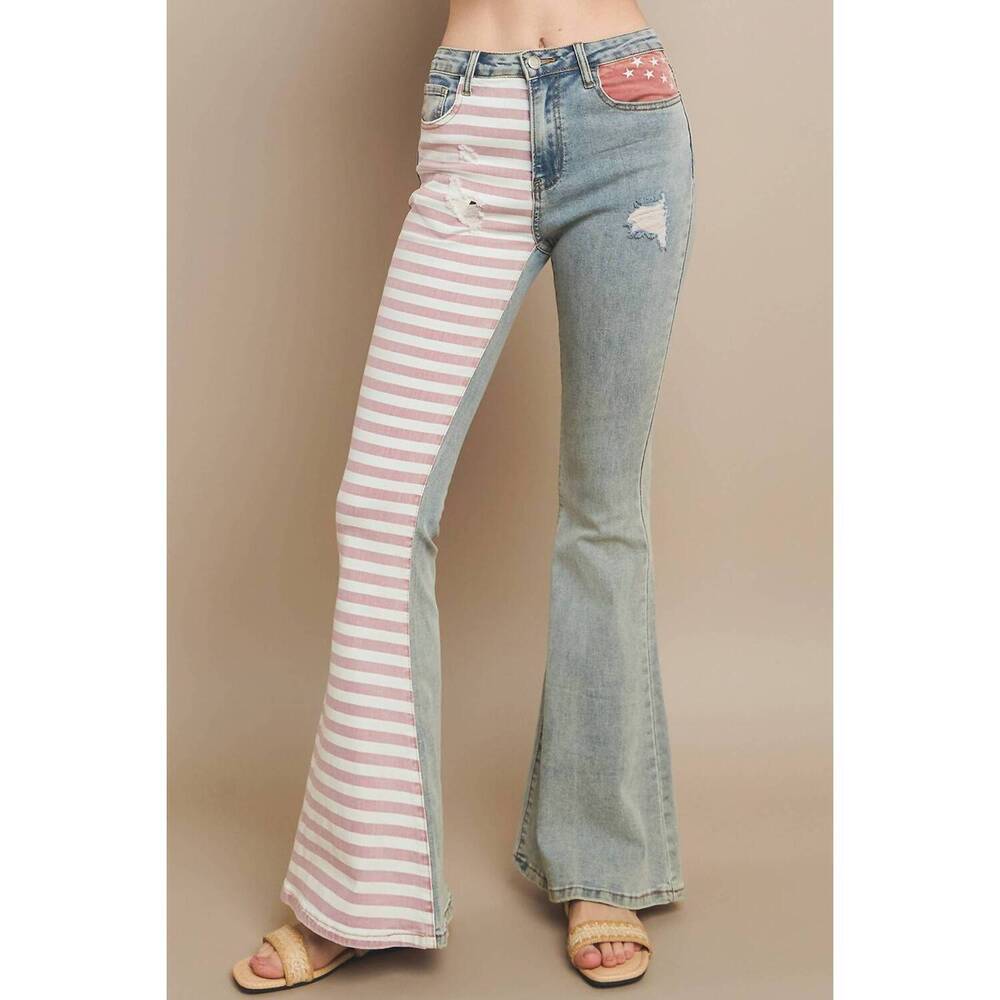 NEW WISTERIA LANE flag bellbottom jeans in blue